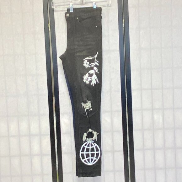 Rue 21 Prem Midrise Distress Two Color Screen Print Graffiti Skinny Denim Jeans - Picture 5 of 14